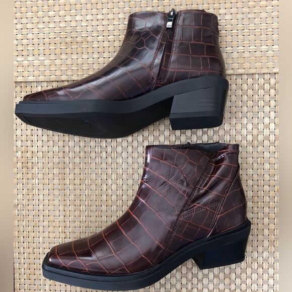 Franco Sarto Fina Croc Embossed Western Ankle Boots Mahogany Size 5 - Picture 5 of 9